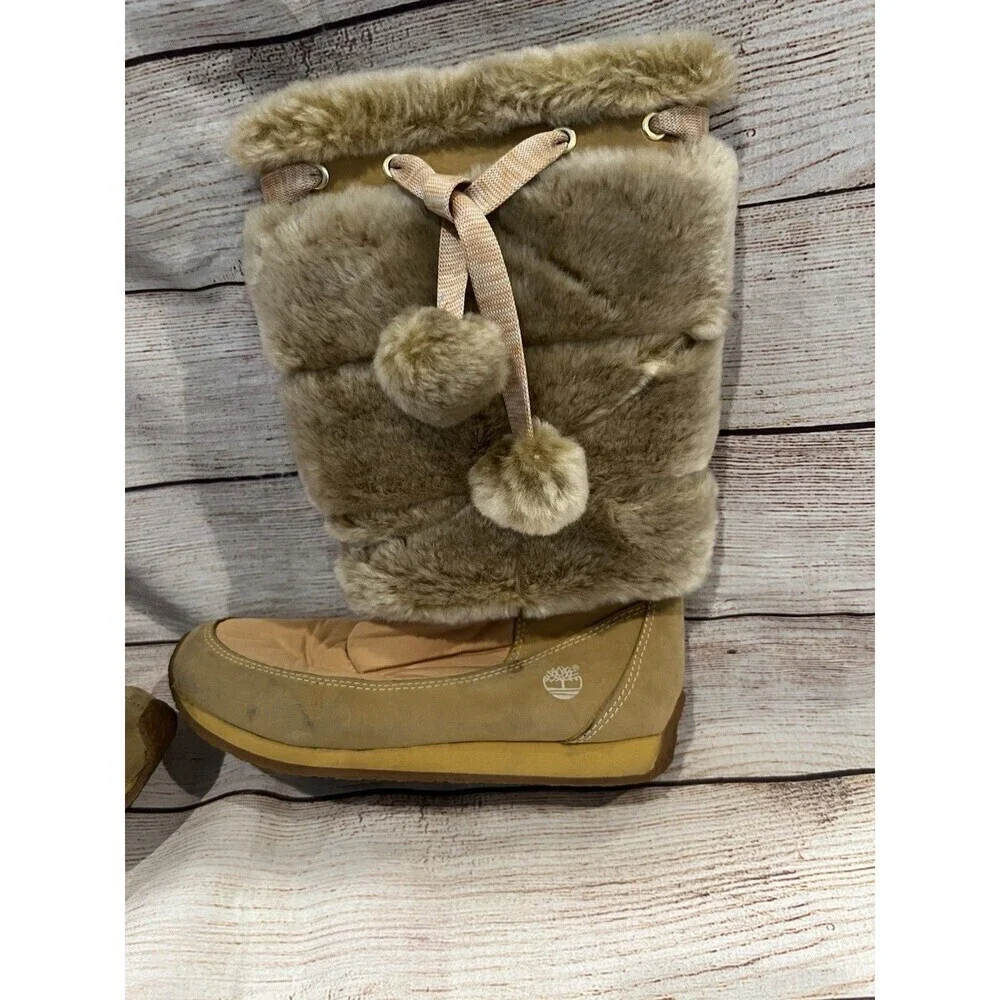Timberland Junior Big Kid Winterberry Tall Fur Medium Boot Wheat Size 2